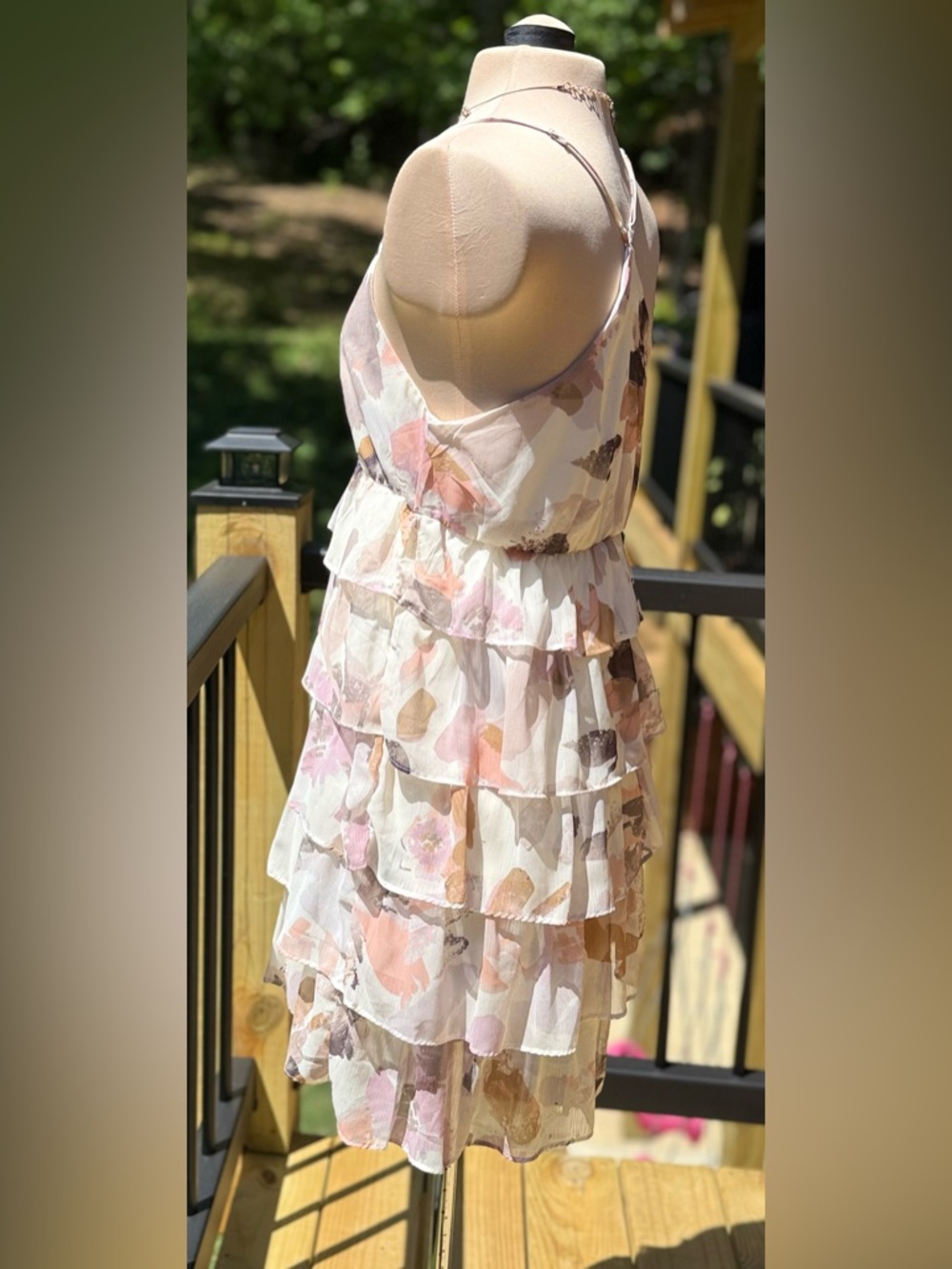 Illa Illa Floral Tiered Ruffle Mini Dress S Cream Blush Open Back - Picture 6 of 8